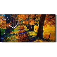 Coloray Leinwand Wanduhr Wandkunst Uhr 60x30 Malerei Pfad Bäume Blätter Herbst Land - weiße Hände