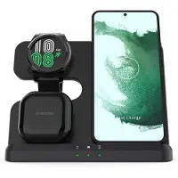 Slyrun 3 in 1 Wireless Ladestation, kabelloses Schnellladegerät für Smartphone, Smartwatch & Earbuds, rutschfestes Ladepad mit FOD-Schutz