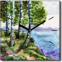 Coloray Uhr auf Leinwand 30x30 cm Wand Uhr Dekoration Wohnzimmer Segeltuch schwarze Hände -Abstraktionsbaumwald.