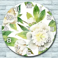Coloray Wanduhr aus Glas Rund fi 30 Weiße Pfingstrosen Quarz Deko Wohnzimmer Büro