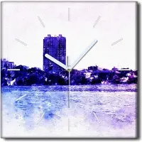 Coloray Uhr auf Leinwand 30x30 cm Wand Uhr Dekoration Wohnzimmer Segeltuch weiße Zeiger -Landschaftsarchitektur
