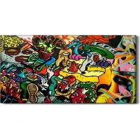 Coloray Wanduhr Uhr Wandbild Leinwand Geräuschlos 60x30 Graffiti Kunst städtisch - schwarze Hände