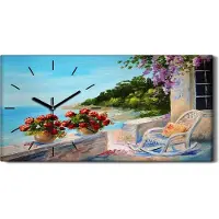 Coloray Dekor Leinwand Uhr Wandbilder 60x30 Ölgemälde Küste Blumen Meer Himmel Kunst - schwarze Hände