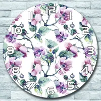 Coloray Wanduhr aus Glas Rund fi 30 Brombeerblüten Quarz Deko Wohnzimmer Büro