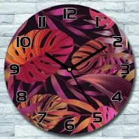 Coloray Wanduhr aus Glas Rund fi 30 blätter lila orange Quarz Deko Schlafzimmer Büro