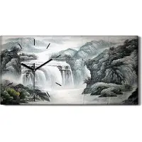 Coloray Wandkunst Leinwand Bild Uhr 60x30 Gemälde Berg Fluss Wasserfall Büsche Kunst - schwarze Hände