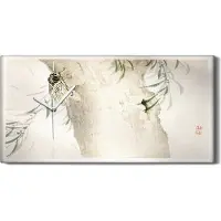 Coloray Dekor Leinwand Uhr Wandbild 60x30 Gemälde Asiatische Baum Zweige Blätter Insekt - weiße Hände