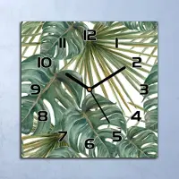 Coloray Wanduhr Echt-Glas-Küchenuhr Exotische Blätter Quarz Lautlos 30x30 Deko Bilder