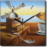 Coloray Uhr auf Leinwand 30x30 cm Wand Uhr Dekoration Wohnzimmer Segeltuch schwarze Hände -Kunststrandlandschaft.