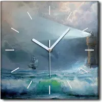 Coloray Uhr auf Leinwand 30x30 cm Wand Uhr Dekoration Wohnzimmer Segeltuch weiße Zeiger -Leuchtturm Sturm