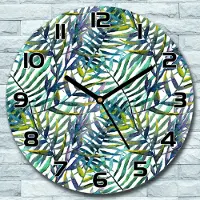 Coloray Wanduhr aus Glas Rund fi 30 Blätter Aquarell Quarz Deko Schlafzimmer Büro