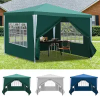 Fiqops Faziango 3 x 3 m Garten Pavillon mit 4 Seitenteilen tragbares wasserdichtes Zelt mit Spiralschläuchen, Grün