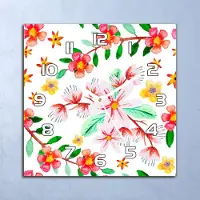 Coloray Deko Glasuhr Wanduhr 30x30 Gartenblumen Quarz Küchenuhr Bürouhr