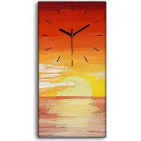 Coloray Wanduhr Uhr Wandbild Leinwand 30x60 Gemälde Ozean Meer Wolken Sonnenuntergang - schwarze Hände