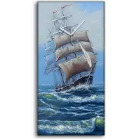Coloray Dekor Leinwand Uhr Wandbilder Quarz 30x60 Wellen Wasser Meer Segel Schiff Himmel - weiße Hände