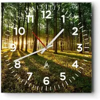 ARTTOR Wanduhr - Quadrat - Glasuhr - Wald grün Sonnenstrahlen Natur - 40x40cm - Schleichendes Uhrwerk - Lautlos - zum Aufhängen bereit - Dekoration Modern - Wanddekoration aus Glas - C4AC40x40-2510