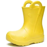 Ladeheid x Camminare Gummistiefel Kinder aus ultraleichtem EVA, wasserdicht, rutschfest und bequem, mit elegant geprägtem Splash-Design aus Wellen, Tropfen, Regenschirm LA-CA-20 (Gelb,24/25 EU)