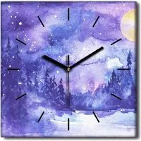 Coloray Uhr auf Leinwand 30x30 cm Wand Uhr Dekoration Wohnzimmer Segeltuch schwarze Hände -Mondbäume Schnee
