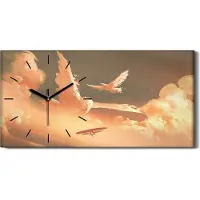 Coloray Dekor Leinwand Uhr Wandbilder 60x30 Vogelförmige Wolke im Sonnenuntergang - schwarze Hände