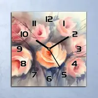 Coloray Wanduhr Echt-Glas-Küchenuhr Orangefarbene Rosen Quarz 30x30 Deko Bilder