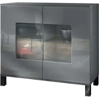 Vladon Kommode Grömitz V3, Moderner Küchenschrank mit 2 großen Glastüren Anthrazit matt / Grau Hochglanz (92,5 x 84.5 x 35)