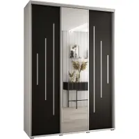 MEBLE KRYSPOL Davos 13 Schrank, drei Türen - 235,2x180x45 cm - Weiß Schwarz Silber