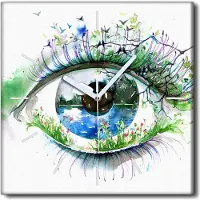 Coloray Uhr auf Leinwand 30x30 cm Wand Uhr Dekoration Wohnzimmer Segeltuch weiße Zeiger -Nature Lake Flowers.