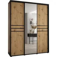 MEBLE KRYSPOL Cannes 11 Schrank mit 3 Schiebetüren - 205,2x190x60 cm - Schwarz Artisan Schwarz