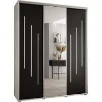MEBLE KRYSPOL Cannes 9 Schrank mit 3 Schiebetüren - 205,2x190x45 cm - Weiß Schwarz Silber