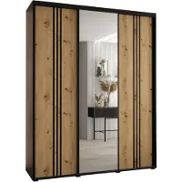 MEBLE KRYSPOL Cannes 7 Schrank mit 3 Schiebetüren - 205,2x200x60 cm - Schwarz Artisan Schwarz
