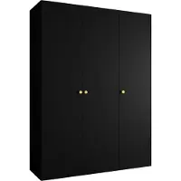 MEBLE KRYSPOL Schrank 150x202x52 cm mit Kleiderstange, 3xTür, PARMA, Schwarz, Griff Gold