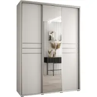 MEBLE KRYSPOL Cannes 11 Schrank mit 3 Schiebetüren - 205,2x180x45 cm - Weiß Weiß Silber