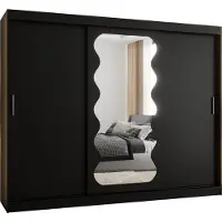 MEBLE KRYSPOL SPOTI 250 Kleiderschrank mit drei Schiebetüren für Schlafzimmer – moderner Aufbewahrungsschrank mit Kleiderstange und Regalen – 250x200x62cm - Mattschwarz