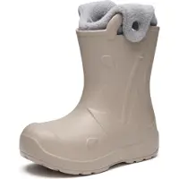 Ladeheid x Camminare Gummistiefel Kinder aus leichtem EVA warm gefüttert wasserdicht mit praktischem Griff und edlem Regenschirm-Relief für kalte Tage und Schnee LA-CA-21 (HellBeige, 32/33 EU)
