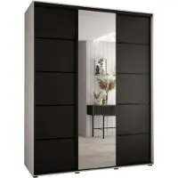 MEBLE KRYSPOL Cannes 5 Schrank mit 3 Schiebetüren - 205,2x200x60 cm - Weiß Schwarz Schwarz
