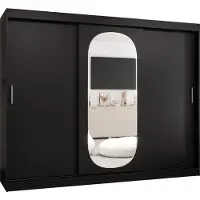 MEBLE KRYSPOL ROYAL 250 Kleiderschrank mit drei Schiebetüren für Schlafzimmer – moderner Aufbewahrungsschrank mit Kleiderstange und Regalen – 250x200x62cm - Mattschwarz