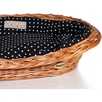 DOTTY Handgeflochtener Weidenkorb Wikikorb mit Baumwoll-Hundebett – Schwarz mit weißen Punkten Polka Dots – Waschbar & Gepolstert –