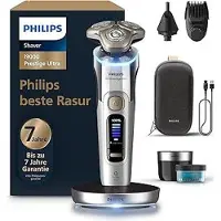 Akhan-tuning Philips Rasierer i9000 Prestige Ultra für Herren, Nass- und Trockenrasur, chrom, Druck- und Bewegungssensor, 5+1 Bartstyler, Nasenhaartrimmer, Reinigungsstation, Ladestation und Reiseetui (XP9404/38)