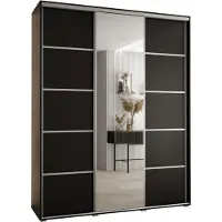 MEBLE KRYSPOL Cannes 5 Schrank mit 3 Schiebetüren - 205,2x190x45 cm - Schwarz Schwarz Silber