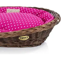 DOTTY Handgebeizter brauner Weidenkorb Wikikorb mit Baumwoll-Hundebett Rosa mit weißen Punkten Polka Dots, Waschbar & Weich