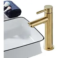 OEM Waschbeckenarmatur, Massivmessing, Zeitgenössisches Design, gebürstetes Gold hoch 1