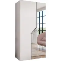 MEBLE KRYSPOL Schrank 100x202x52 cm mit Kleiderstange & Spiegel, 2xTür, ANDREW, Weiß, Griff Kaschmir
