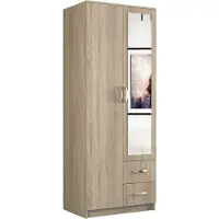 Pressiode Kleiderschrank Mit Spiegel Schrank Mit Schubladen, Flurgarderobe, Bronze, 80 cm Breite