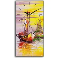 Coloray Wanduhr Uhr Wandbild Leinwand 30x60 Wasser Meer Segel Boot Sonnenaufgang - schwarze Hände