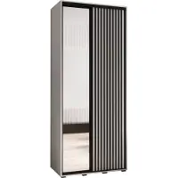 MEBLE KRYSPOL Sapporo 2 Schrank mit 2 Schiebetüren - 205,2x110x45 cm - Weiß Weiß Schwarz