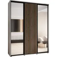 MEBLE KRYSPOL Sapporo 2 Schrank mit 3 Schiebetüren - 205,2x190x45 cm - Weiß Schwarz Artisan
