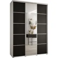 MEBLE KRYSPOL Cannes 5 Schrank mit 3 Schiebetüren - 205,2x170x45 cm - Weiß Schwarz Silber