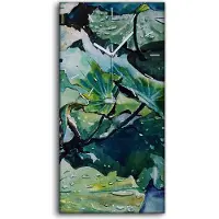 Coloray Wandbild Leinwand Bilder mit Uhr 30x60 Malerei Abstrakte Blumen Wasser Blätter - weiße Hände