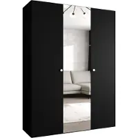 MEBLE KRYSPOL Schrank 150x202x52 cm mit Kleiderstange & Spiegel, 3xTür, PARMA, Schwarz, Griff Silber