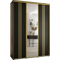 MEBLE KRYSPOL Davos 7 Schrank, drei Türen - 235,2x180x60 cm - Schwarz Schwarz Gold